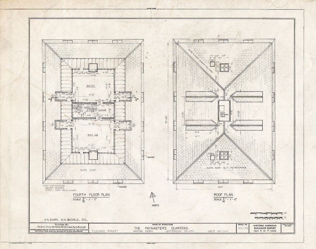 Blueprint HABS WVA,19-HARF,14- (Sheet 6 of 17) - Paymaster's Quarters, Harpers Ferry, Jefferson County, WV