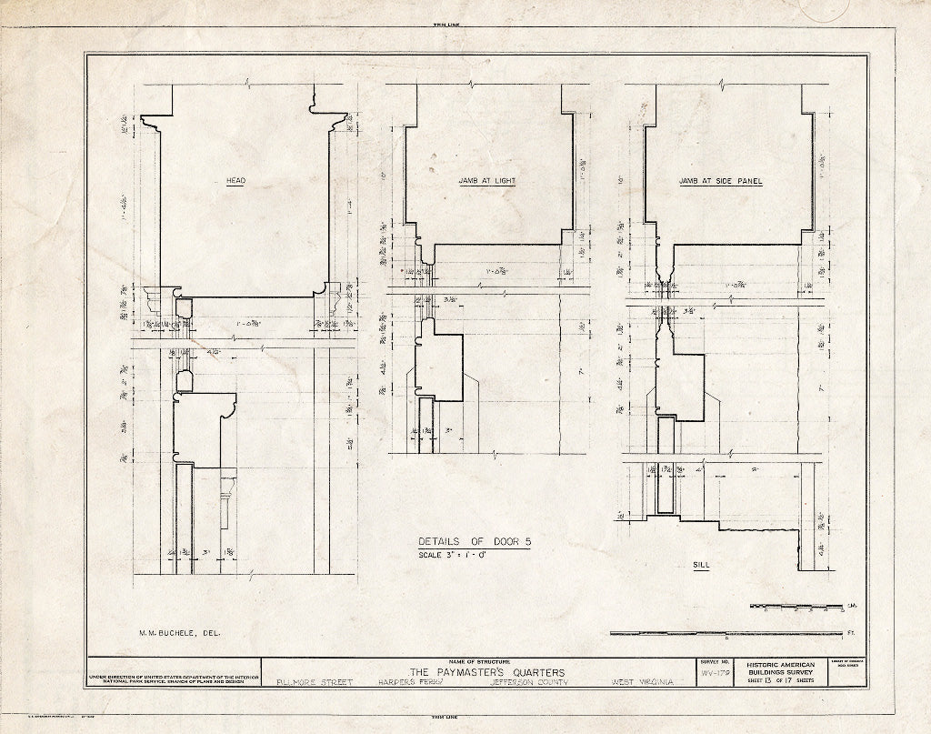 Blueprint HABS WVA,19-HARF,14- (Sheet 13 of 17) - Paymaster's Quarters, Harpers Ferry, Jefferson County, WV