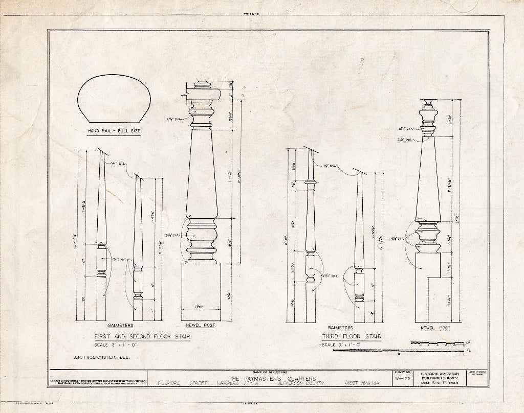 Blueprint HABS WVA,19-HARF,14- (Sheet 16 of 17) - Paymaster's Quarters, Harpers Ferry, Jefferson County, WV