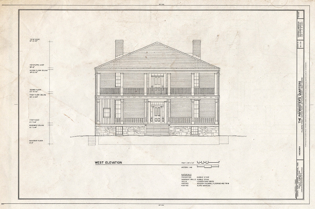 Blueprint HABS WVA,19-HARF,14- (Sheet 7 of 17) - Paymaster's Quarters, Harpers Ferry, Jefferson County, WV