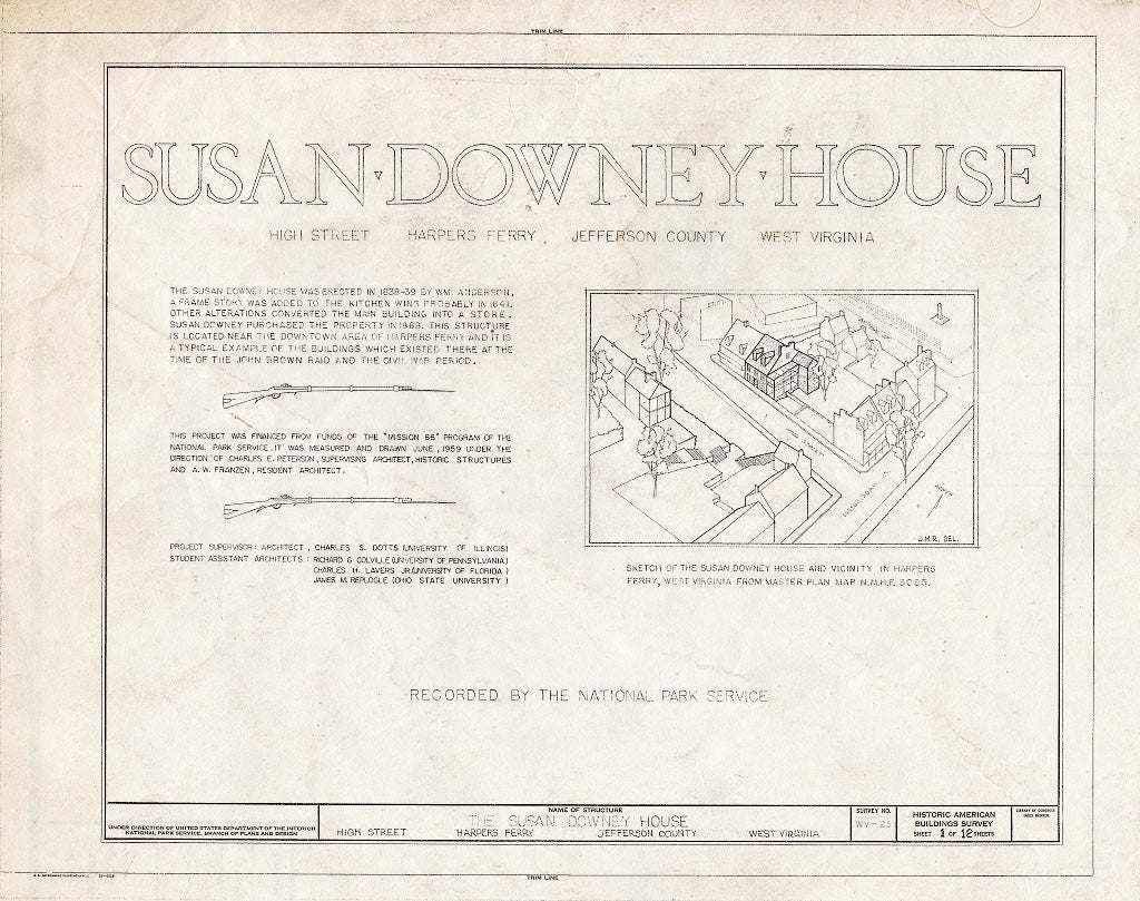 Blueprint HABS WVA,19-HARF,9- (Sheet 1 of 12) - Susan Downey House, High Street, Harpers Ferry, Jefferson County, WV
