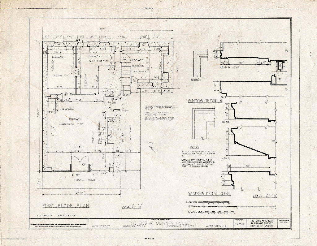 Blueprint HABS WVA,19-HARF,9- (Sheet 3 of 12) - Susan Downey House, High Street, Harpers Ferry, Jefferson County, WV