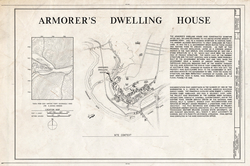 Blueprint HABS WVA,19-HARF,5- (Sheet 1 of 6) - Armorer's Dwelling House, Northwest Side of Shanandoah Street, 400' west of Market Street, Harpers Ferry, Jefferson County, WV
