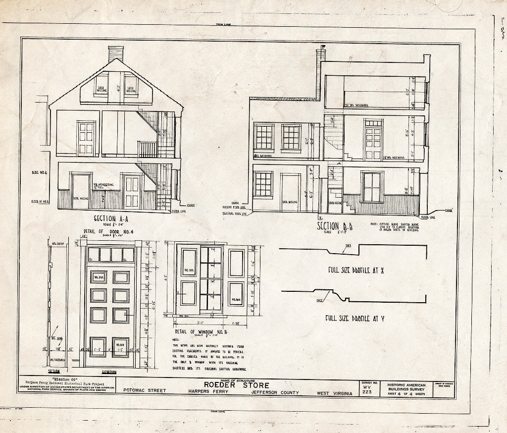 Blueprint HABS WVA,19-HARF,17- (Sheet 4 of 4) - Roeder Store, Potomac Street, Harpers Ferry, Jefferson County, WV