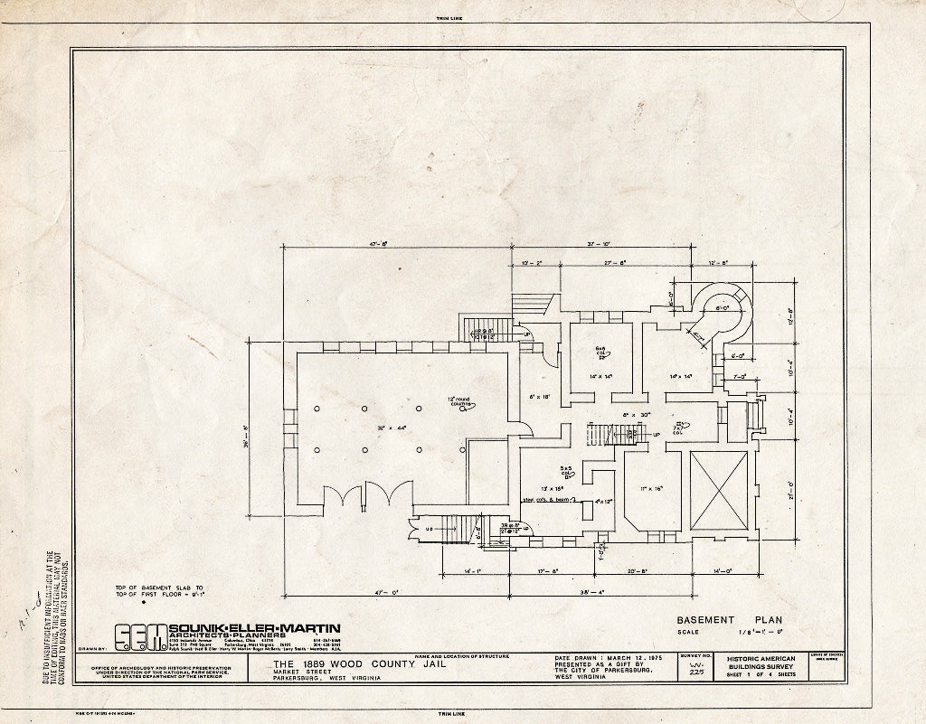 Blueprint HABS WVA,54-Park,3- (Sheet 1 of 4) - Wood County Jail, Market Street, Parkersburg, Wood County, WV