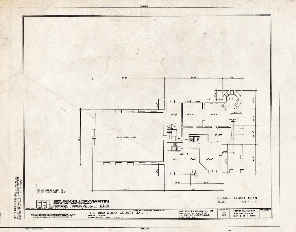 Blueprint HABS WVA,54-Park,3- (Sheet 3 of 4) - Wood County Jail, Market Street, Parkersburg, Wood County, WV
