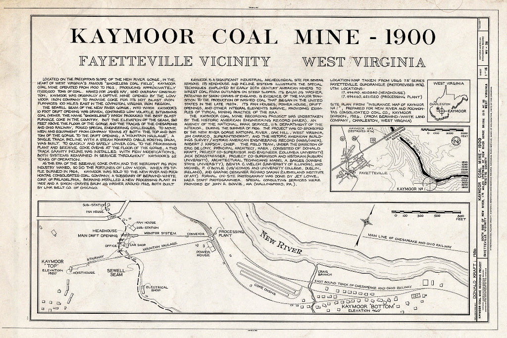 Blueprint HAER WVA,10-FAY.V, 2- (Sheet 1 of 16) - Kaymoor Coal Mine, South Side of New River, Upstream of New River Gorge Bridge, Fayetteville, Fayette County, WV