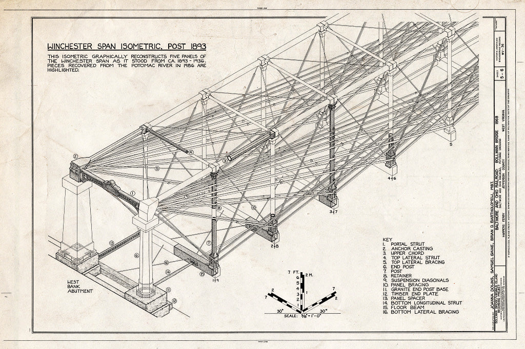 Blueprint Winchester Span Isometric, Post 1893 - Baltimore & Ohio Railroad, Bollman Bridge, Spanning Potomac River at Harpers Ferry, Harpers Ferry, Jefferson County, WV