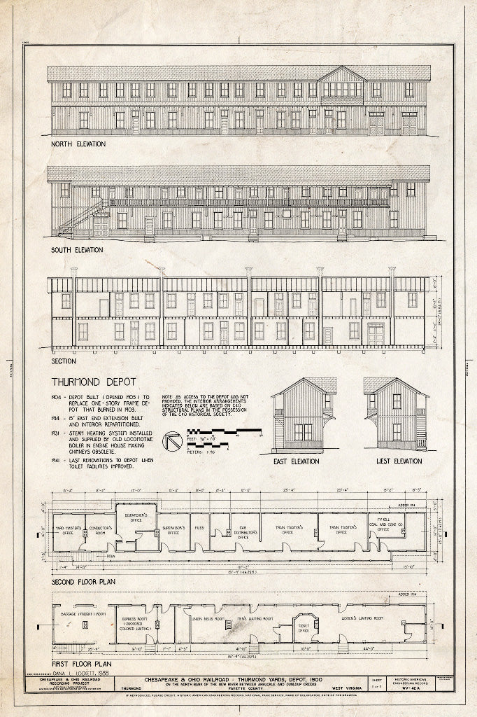 Blueprint HAER WVA,10-THUR,1A- (Sheet 1 of 1) - Chesapeake & Ohio Railroad, Thurmond Depot, Northeast end of New River Bridge, Thurmond, Fayette County, WV