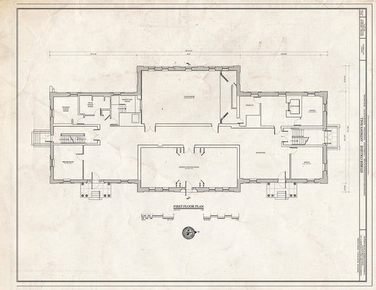 Blueprint 4. First Floor Plan - Storer College, Anthony Hall, Camp Hill, Harpers Ferry, Jefferson County, WV