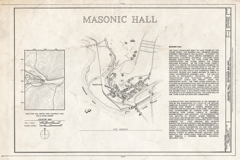 Blueprint HABS WVA,19-HARF,36- (Sheet 1 of 6) - Masonic Hall, Shenandoah Street, Harpers Ferry, Jefferson County, WV