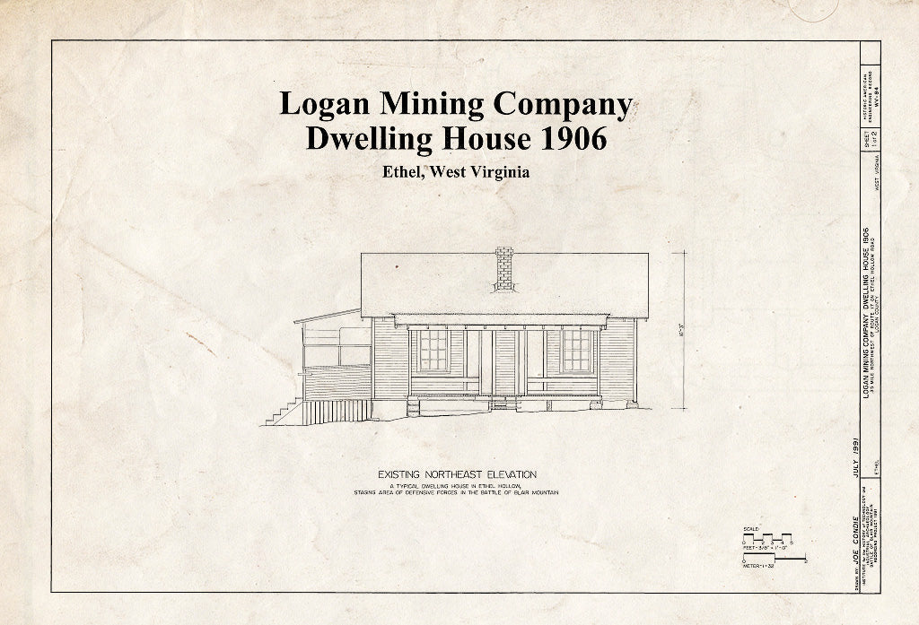 Blueprint HAER WVA,23-Ethel,2- (Sheet 1 of 2) - Logan Mining Company Dwelling House.35 Mile Northwest of Route 17 on Ethel Hollow Road, Ethel, Logan County, WV
