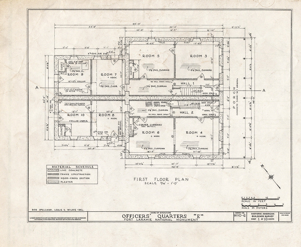 Blueprint HABS WYO,8-FOLA,3D- (Sheet 1 of 10) - Fort Laramie, Officer's Ouarters E, Fort Laramie, Goshen County, WY