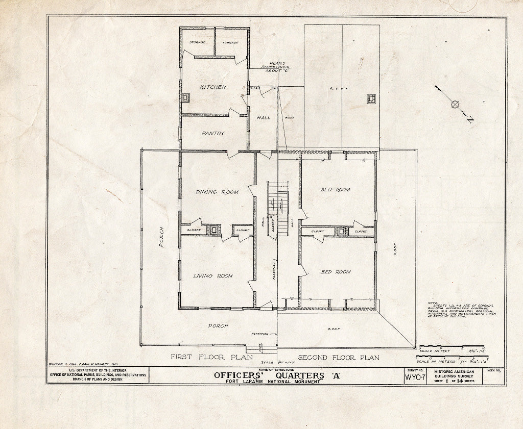 Blueprint HABS WYO,8-FOLA,3E- (Sheet 1 of 14) - Fort Laramie, Officer's Quarters A, Fort Laramie, Goshen County, WY