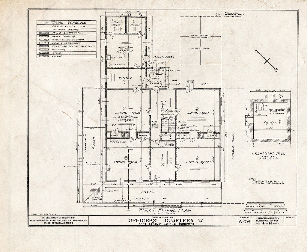 Blueprint HABS WYO,8-FOLA,3E- (Sheet 4 of 14) - Fort Laramie, Officer's Quarters A, Fort Laramie, Goshen County, WY
