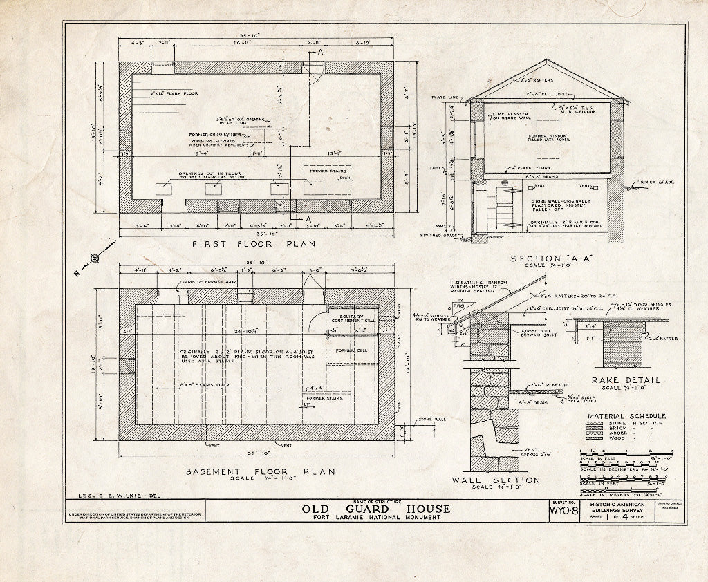 Blueprint HABS WYO,8-FOLA,3F- (Sheet 1 of 4) - Fort Laramie, Old Guard House, Fort Laramie, Goshen County, WY