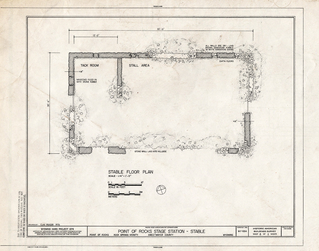 Blueprint Stable Floor Plan - Point of Rocks Stage Station, Stable, Rock Springs Vicinity, Point of Rocks, Sweetwater County, WY