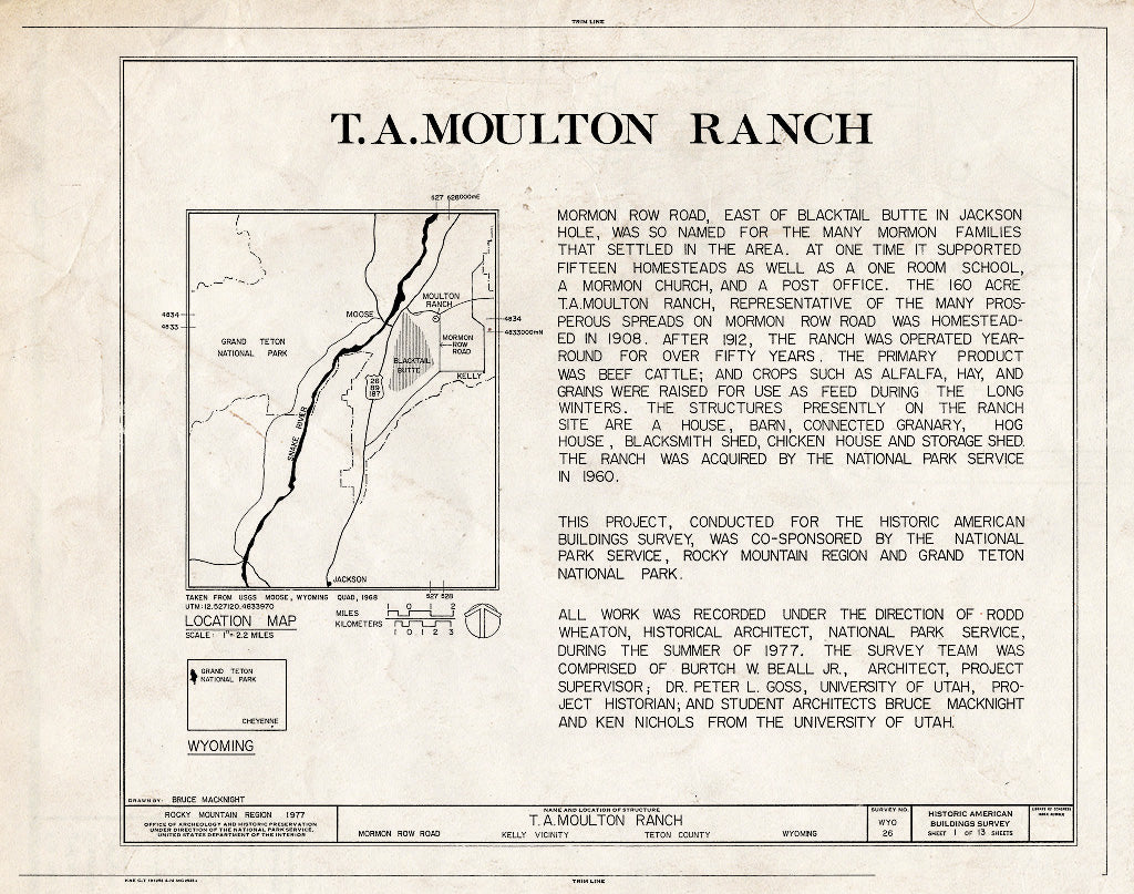 Blueprint HABS WYO,20-KEL.V,2- (Sheet 1 of 13) - T. A. Moulton Ranch, Mormon Row Road, Kelly, Teton County, WY