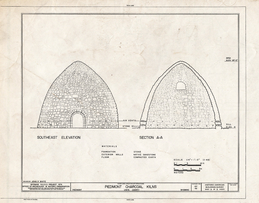 Blueprint HABS WYO,21-PIED,1- (Sheet 3 of 3) - Piedmont Charcoal Kilns, Fort Bridger Vicinity, Piedmont, Uinta County, WY
