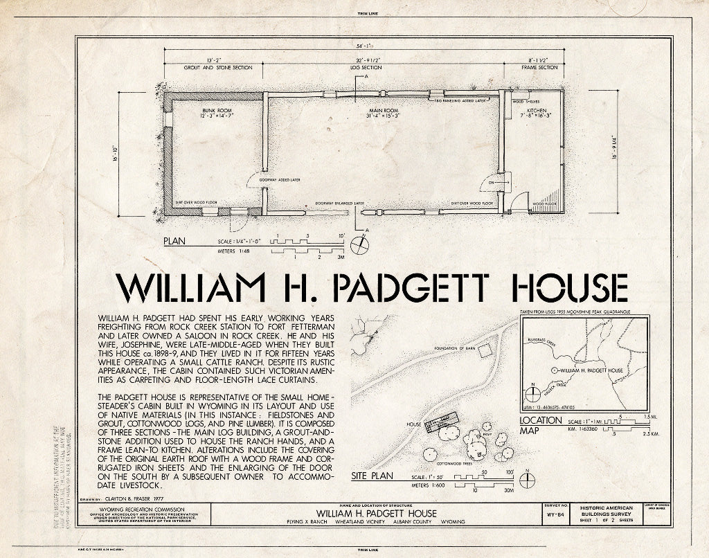 Blueprint Plans - William H. Padgett House, Flying X Ranch, Wheatland, Platte County, WY