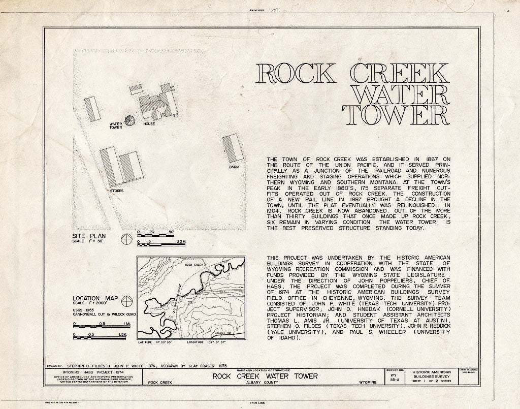 Blueprint HABS WYO,1-ROCRI.V,1A- (Sheet 1 of 2) - Rock Creek Water Tower, Junction of Rock Creek & Union Pacific Railroad, Rock River, Albany County, WY