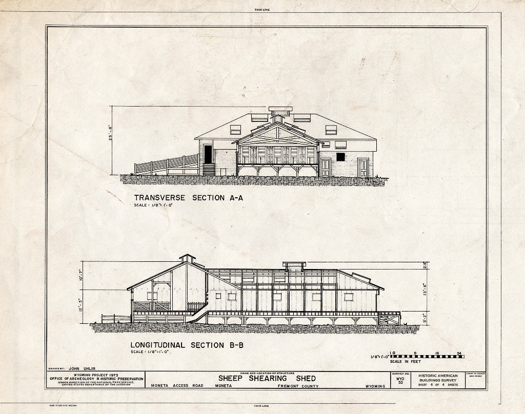 Blueprint Sections - Sheep Shearing Shed, Moneta Access Road, Moneta, Fremont County, WY