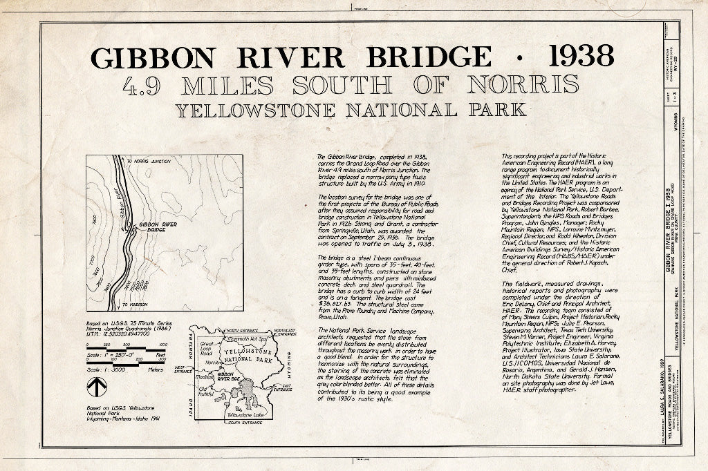 Blueprint HAER WYO,15-YELNAP,5- (Sheet 1 of 3) - Gibbon River Bridge No. 1, Spanning Gibbon River at Grand Loop Road, Lake, Teton County, WY