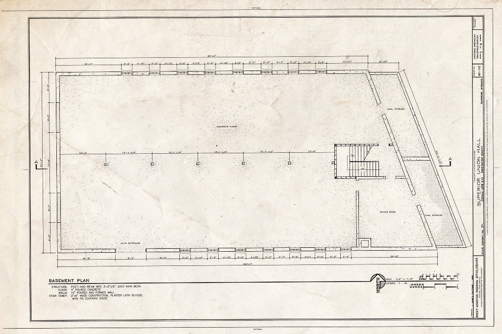 Blueprint HABS WYO,19-SUPR,1- (Sheet 2 of 8) - Superior Union Hall, State Highway 371, Block 9, Part of Lots 9 & 10, Superior, Sweetwater County, WY