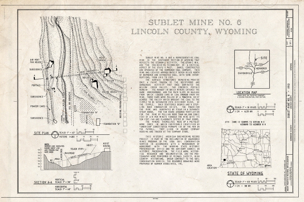 Blueprint HAER WYO,12-KEMM.V,1- (Sheet 1 of 1) - Sublet Mine No. 6, East of County Road No. 306, 3 Miles North of U.S. Highway 189, Kemmerer, Lincoln County, WY