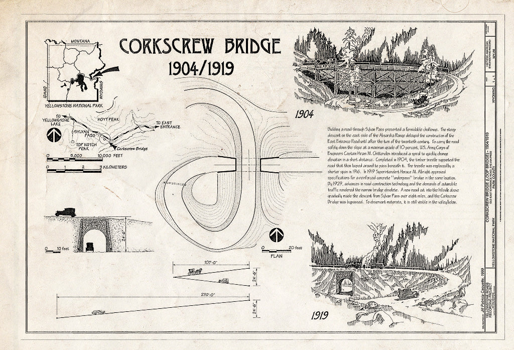 Blueprint HAER WY-86 (Sheet 1 of 1) - Corkscrew Bridge, Old East Entrance Road, Sylvan Pass, Lake, Teton County, WY