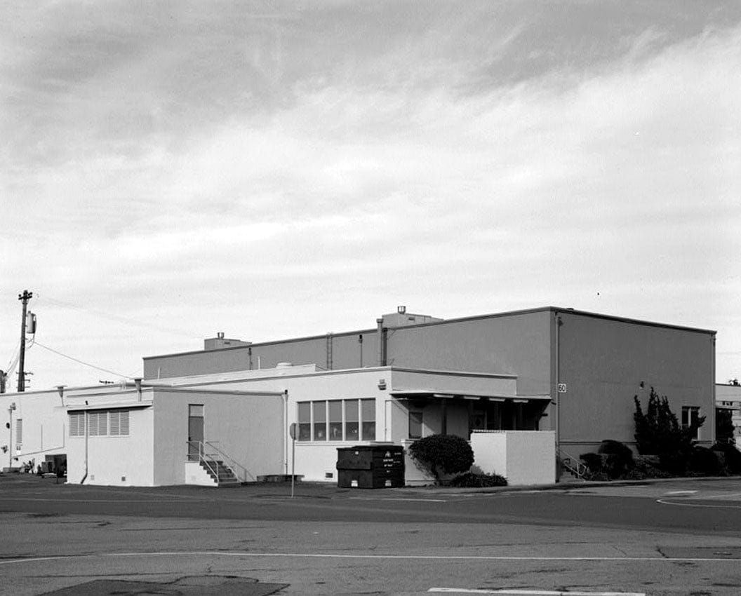 Historic Photo : Oakland Army Base, Private Exchange Cafeteria, Bataan Avenue & Attu Street, facing Post Headquarters Building, Oakland, Alameda County, CA 1 Photograph