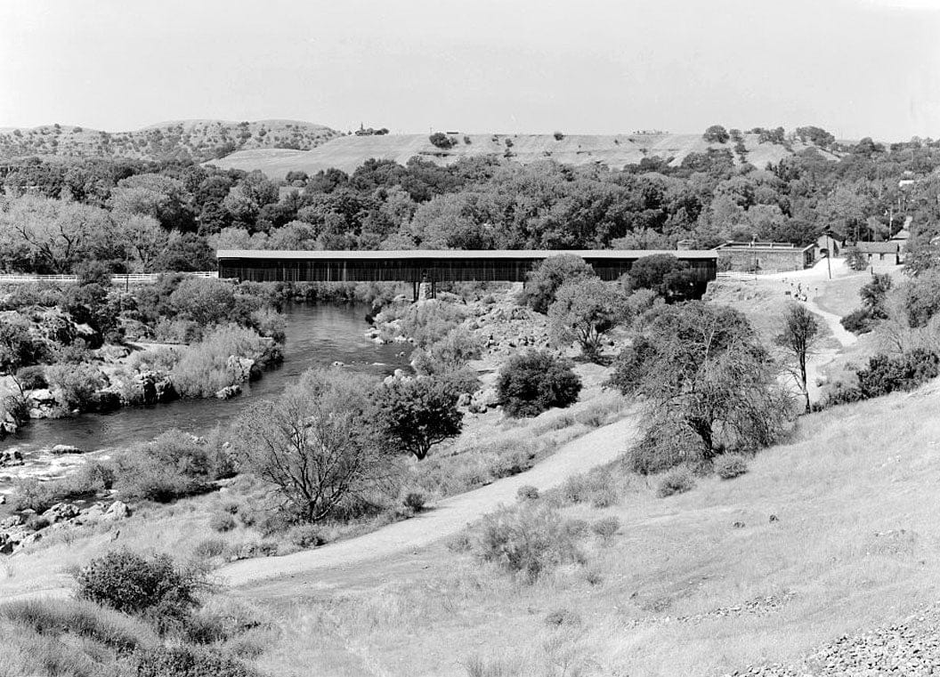 Historic Photo : Knight's Ferry Bridge, Spanning Stanislaus River, bypassed section of Stockton-Sonora Road, Knights Ferry, Stanislaus County, CA 1 Photograph