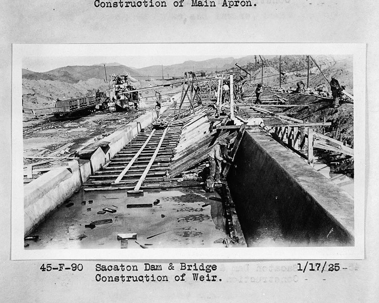 Historic Photo : San Carlos Irrigation Project, Sacaton Dam & Bridge, Gila River, T4S R6E S12/13, Coolidge, Pinal County, AZ 1 Photograph