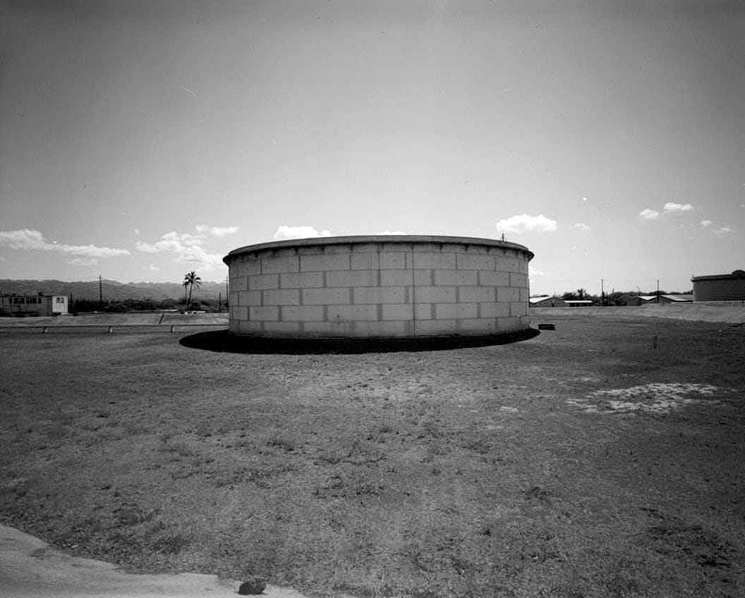 Historic Photo : U.S. Naval Base, Pearl Harbor, Jet Engine Fuel Storage Tank, Lehua Avenue, Pearl City Peninsula, Pearl City, Honolulu County, HI 1 Photograph