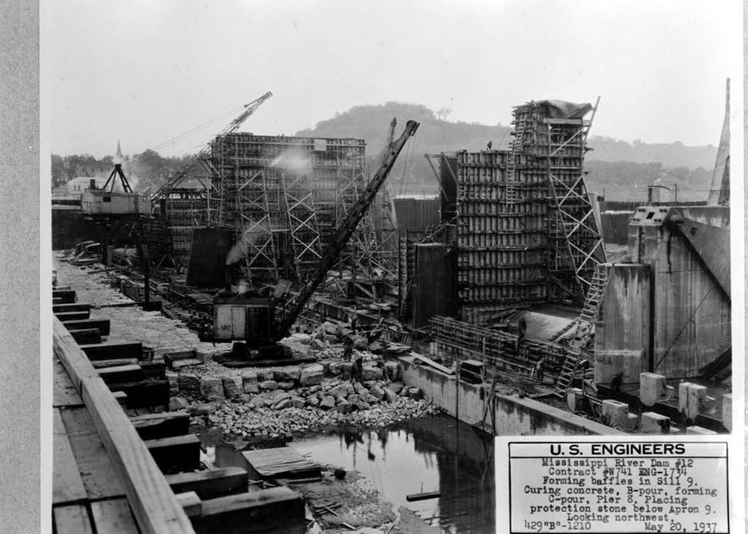 Historic Photo : Mississippi River 9-Foot Channel Project, Lock & Dam No. 12, Upper Mississippi River, Bellevue, Jackson County, IA 12 Photograph