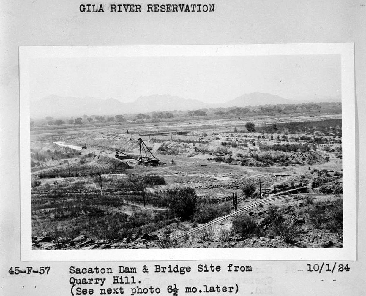Historic Photo : San Carlos Irrigation Project, Sacaton Dam & Bridge, Gila River, T4S R6E S12/13, Coolidge, Pinal County, AZ 6 Photograph
