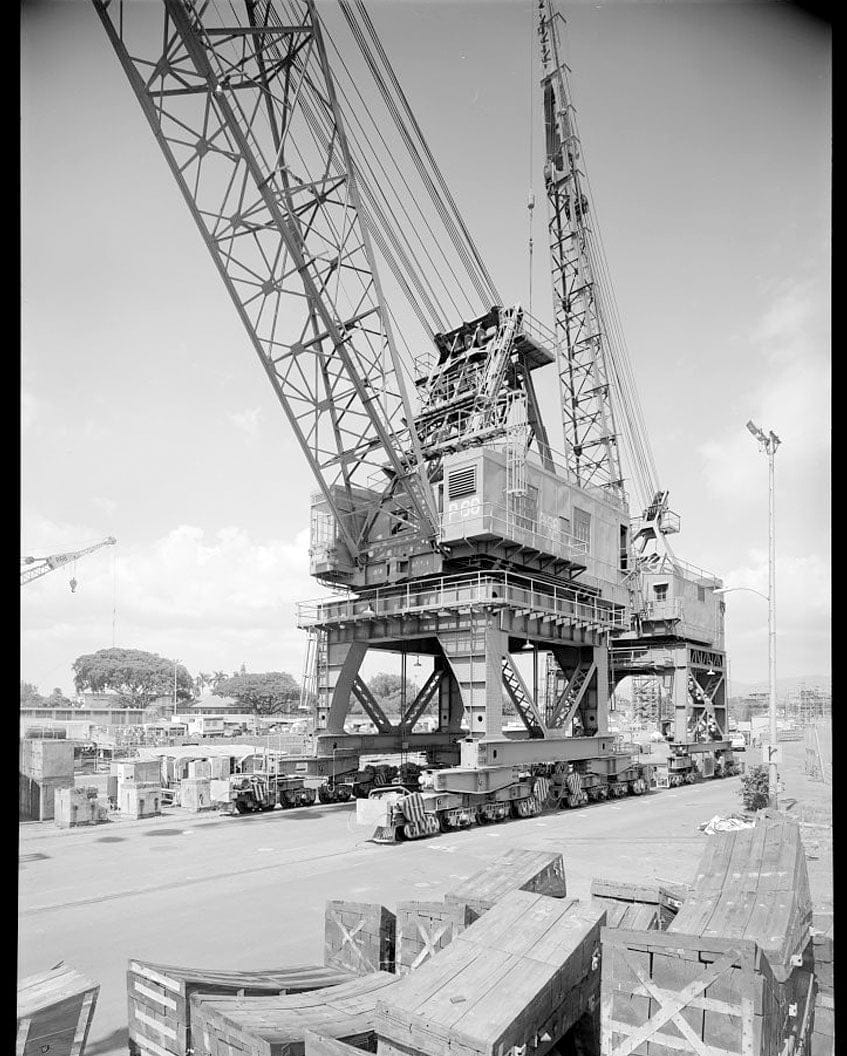 Historic Photo : U.S. Naval Base, Pearl Harbor, Exterior Cranes, Waterfront Crane Track System, Pearl City, Honolulu County, HI 2 Photograph