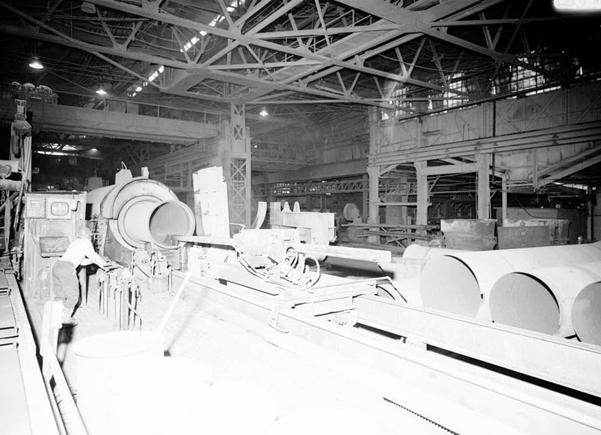 Historic Photo : United States Pipe & Foundry Company Plant, Pipe Casting & Testing Area, 2023 St. Louis Avenue at I-20/59, Bessemer, Jefferson County, AL 11 Photograph
