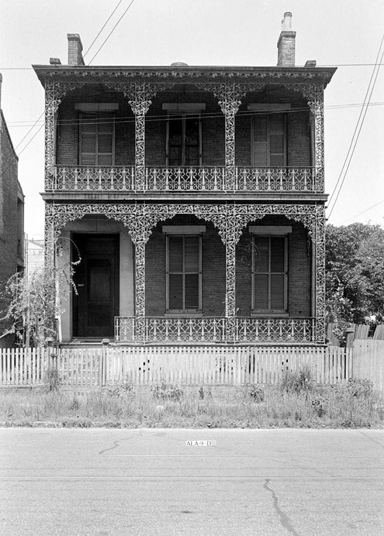 Historic Photo : Quigley Twin House (Ironwork), 258 Congress Street, Mobile, Mobile County, AL 1 Photograph