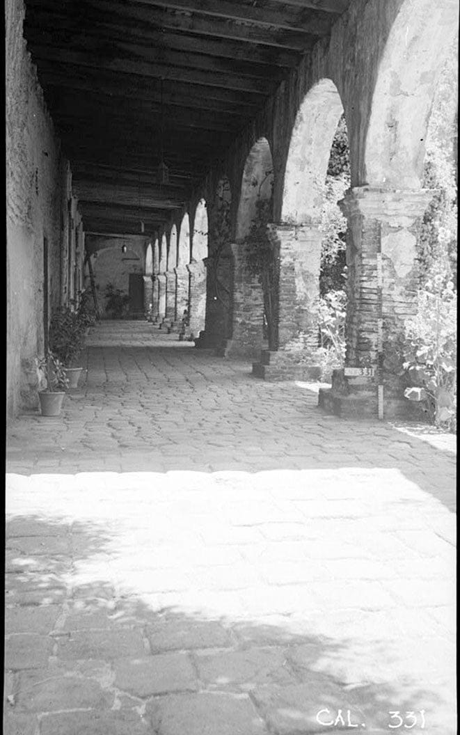 Historic Photo : Mission San Juan Capistrano, Living Quarters, Olive Street, between U.S. Highway 101 & Main Street, San Juan Capistrano, Orange County, CA 1 Photograph