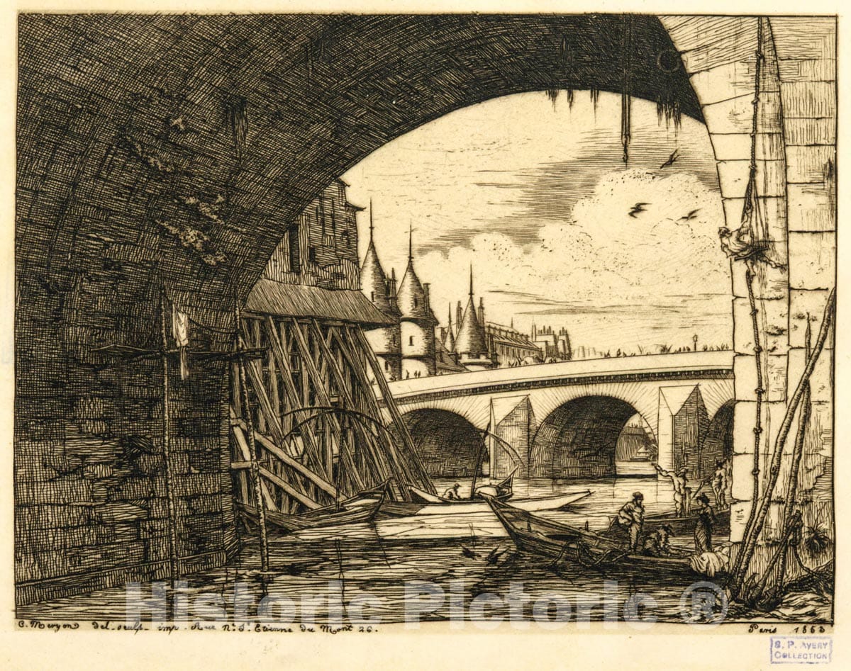 Art Print : 1853, La rue des Toiles, A Bourges. - Vintage Wall Art