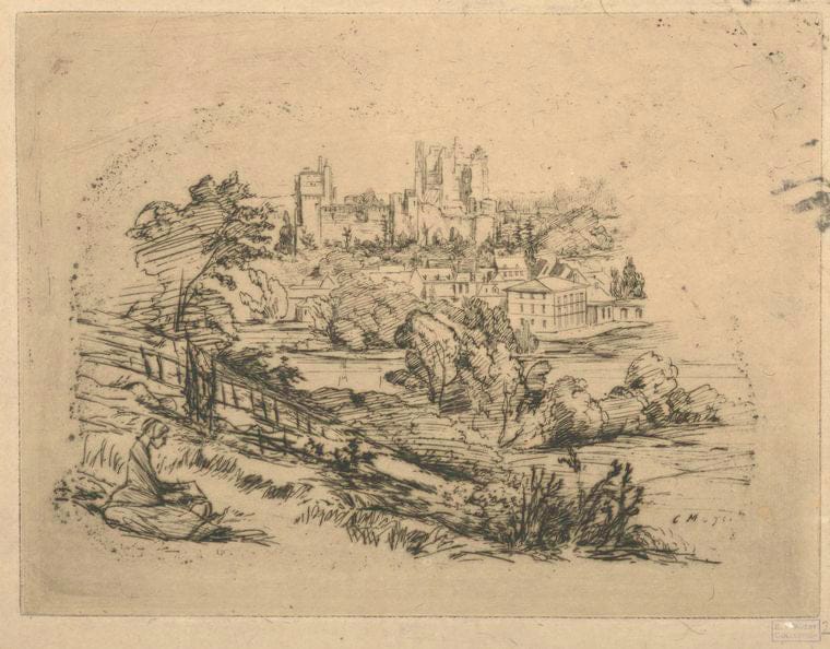 Art Print : 1858, Ruines du ChAteau de Pierrefonds. - Vintage Wall Art