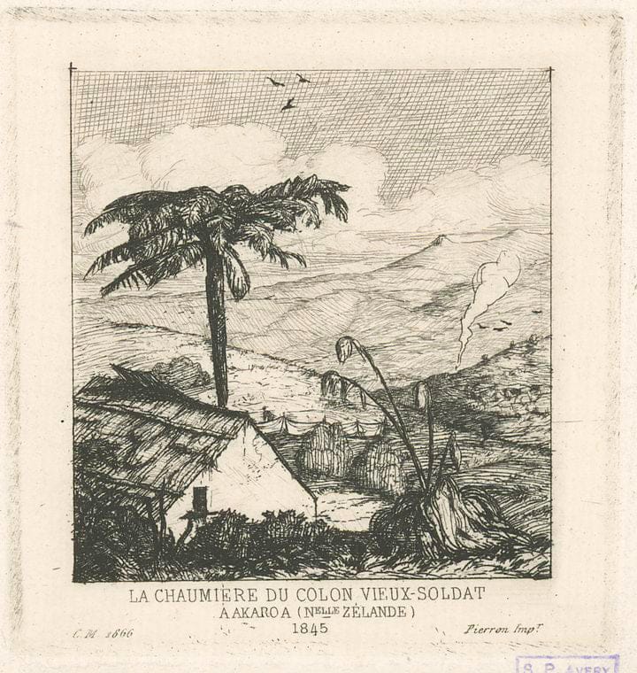 Art Print : 1866, La chaumiere du Colon Vieux-Soldat A Akaroa. - Vintage Wall Art