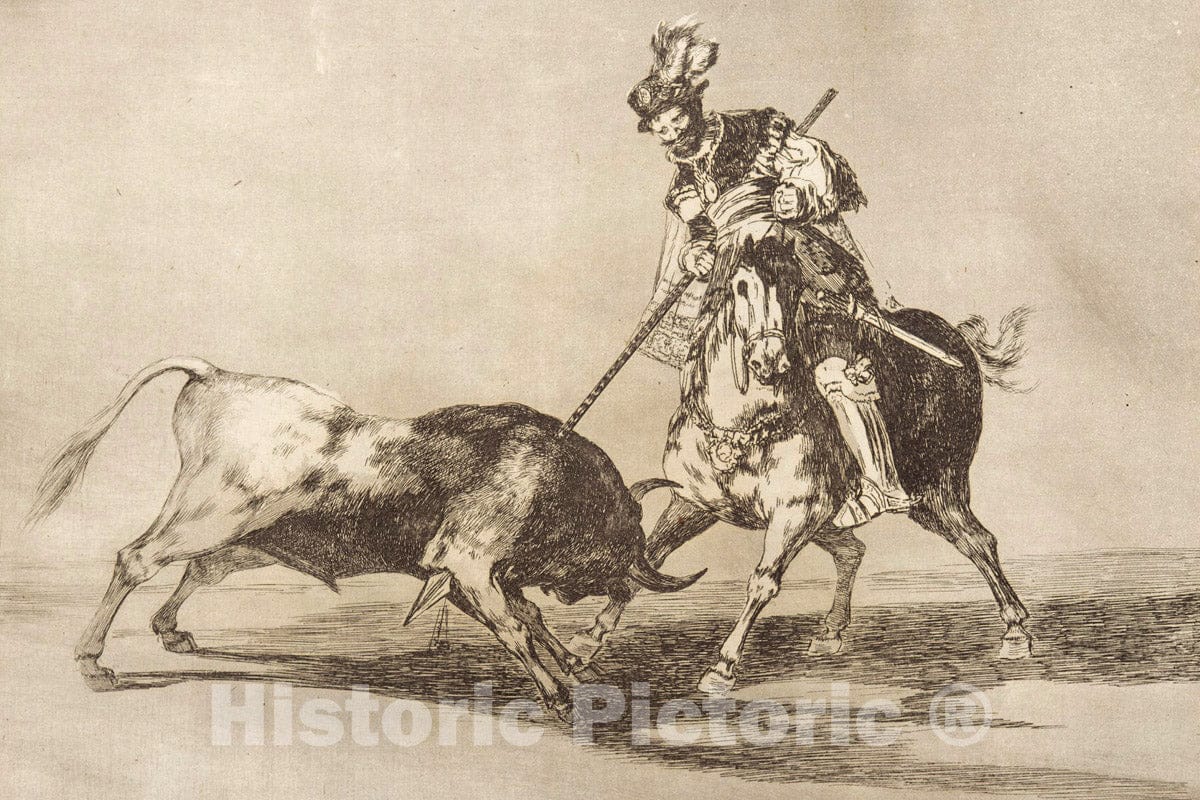 Art Print : 1816, El CID Campeador lanceando otro Toro. - Vintage Wall Art