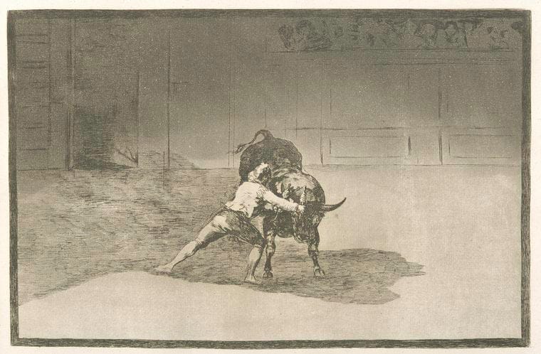 Art Print : 1816, El famoso Martincho poniendo banderillas al quiebro. - Vintage Wall Art