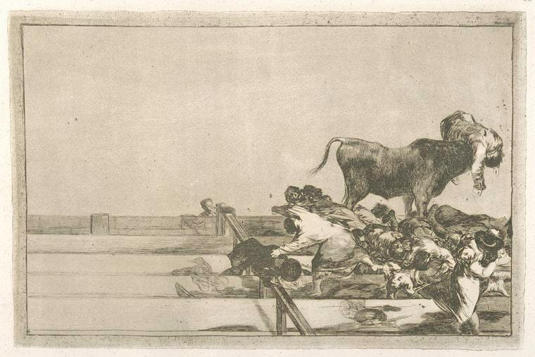 Art Print : 1816, Desgracias acaecidas en el tendido de la Plaza de Madrid, y Muerte del Alcalde de Torrejon. - Vintage Wall Art