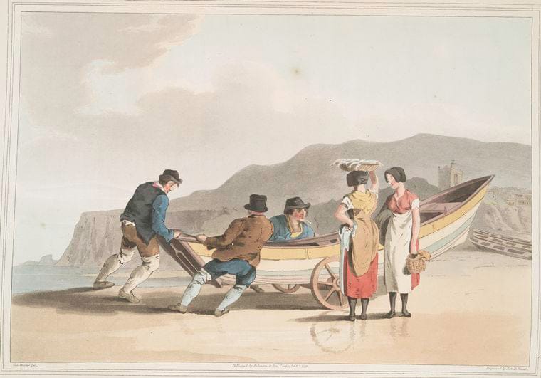 Art Print : 1814, Fishermen. - Vintage Wall Art