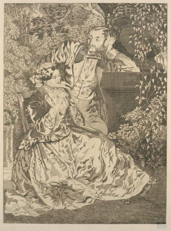 Art Print : c.1855 , La Broderie A l'aiguille. - Vintage Wall Art