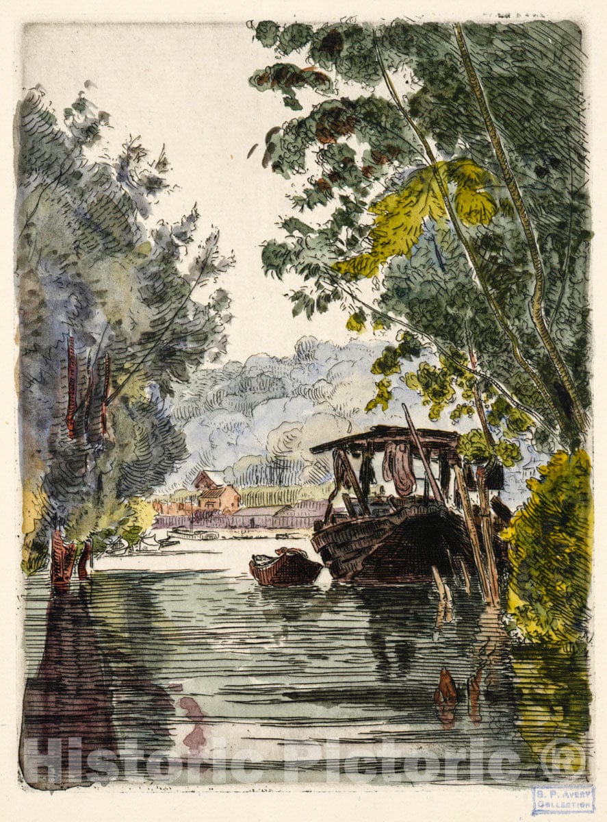 Art Print : 1852, [Le Bateau du teinturier (Bas-Meudon).] - Vintage Wall Art V2