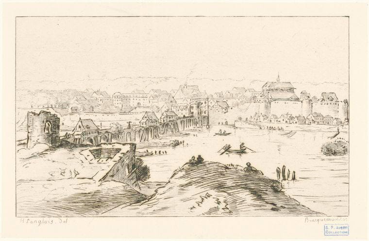 Art Print : 1873, Vue de Pont-de-l'Arche. - Vintage Wall Art